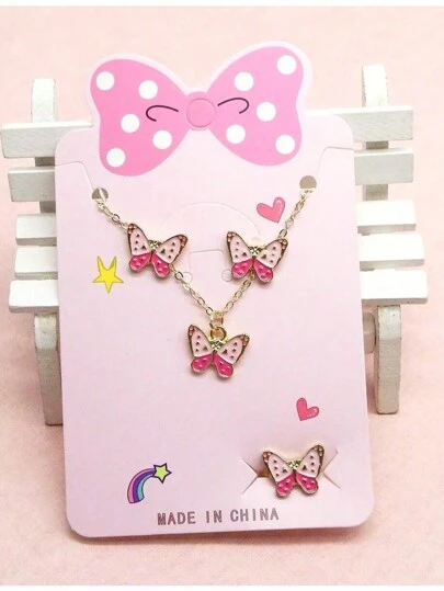4 件套蝴蝶项链、耳环、戒指个性化创意吊坠项链套装