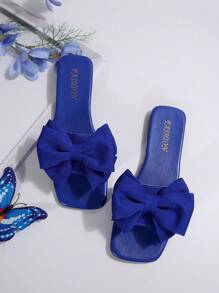 Women Flat Sandals With Bow Decor, Summer Fashion Casual Non-Slip Beach Party Slippers, Available In Black, White, Pink, Burgundy, Navy, Green, Gold, Red And Other Colors - Royal Blue - View 3