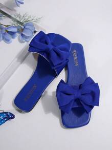 Women Flat Sandals With Bow Decor, Summer Fashion Casual Non-Slip Beach Party Slippers, Available In Black, White, Pink, Burgundy, Navy, Green, Gold, Red And Other Colors - Royal Blue - View 5