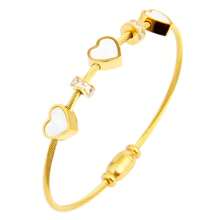 Juego de pulsera de 3 en 1 de acero inoxidable con elegante flor de cuatro hojas, pulsera con colgante de corazón con circonita brillante de estilo romano, adecuado para uso diario, banquetes, bodas y como regalo, para todas las estaciones