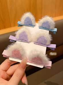 6pcs Cute Cat Ear Shaped 3D Hair Clips, Sweet Hair Accessories - Multicolor - View 4