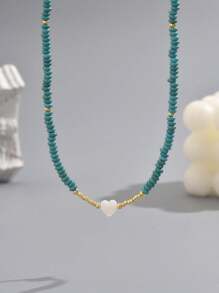 1 件波西米亚风格手工编织仿绿松石心形吊坠项链女士 - 綠色 - 查看 5