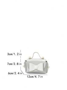 Candy Girl Mini Handbag, Coin Purse, Pearl Decor Cute Square Bag With Bow - Silver - View 2