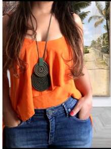 Women's Long Necklace Pendant Mandala Spiral Rope Handmade - musgo/poá - Ver 4