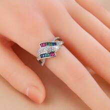 1pc Women's Fashion Design Copper Inlaid Colorful Zirconia Stone High-End Ring, Wedding/Party Accessories, Valentine's Gift,Mom,Mother,Mother's Day,Gift