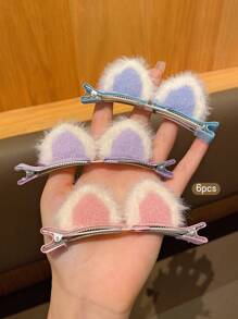 6pcs Cute Cat Ear Shaped 3D Hair Clips, Sweet Hair Accessories - Multicolor - View 3