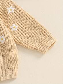 Suéter para niña, manga larga, cuello redondo, letras de flores, suéter de punto cálido de invierno, tops de cumpleaños - Caqui - Ver 8