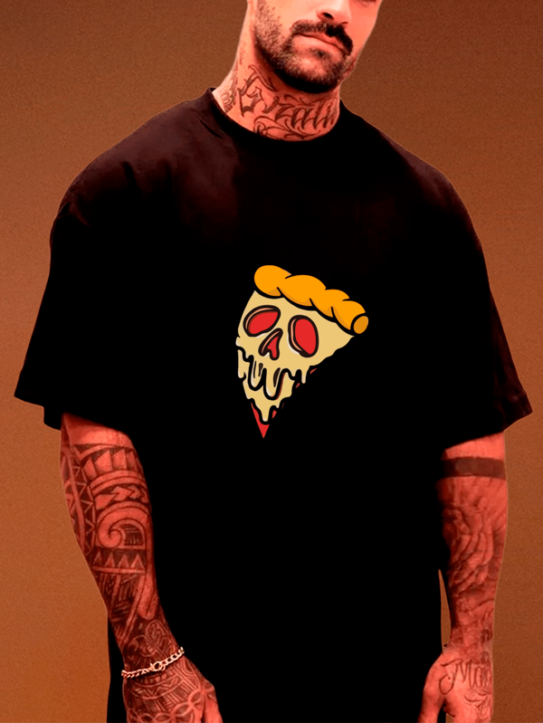 Camiseta Camisa Oversized Moda Streetwear Manga Curta Estampada Estilo Barato Gola redonda Pizza
