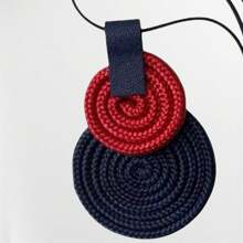 Women's Long Necklace Pendant Mandala Spiral Rope Handmade - 海軍藍/Poa - 查看 3