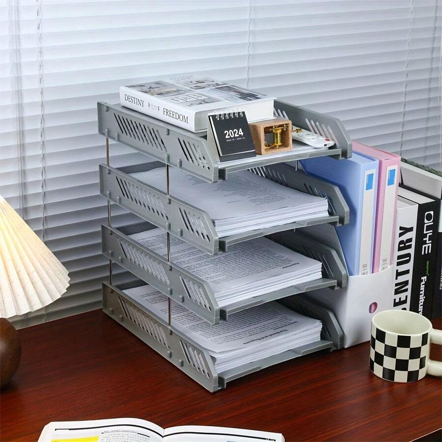 [Four-Layer File Rack] Four-Layer File Rack - Horizontal Desktop Storage File Rack - Multi-Layer Sorting File Basket