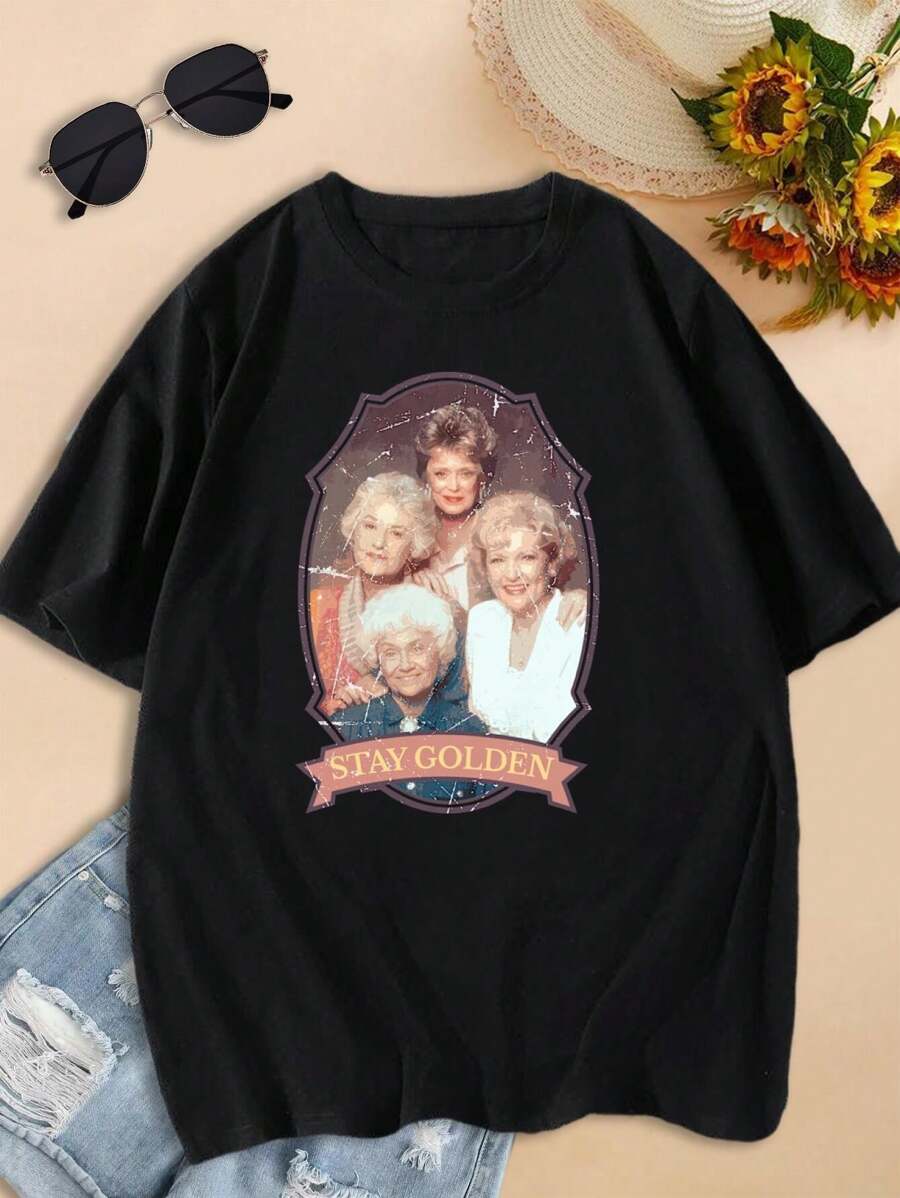 Golden Girls Valentine's Day T-Shirt Vintage Photo Tee Featuring Bea Arthur Betty White Blanche Devereaux Rose Nylund Sophia Petrillo - 黑色 - 查看 1