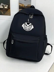 New Solid Color Nylon Commuter Backpack For Men, Casual Business Computer Daypack College Bookbag With Shark Print Design, Versatile Student Rucksack Summer Summer Bag Spring Break Vacation Bags Black Bag Pack Backpacks Travel Must Haves Large Bag - Black - View 3