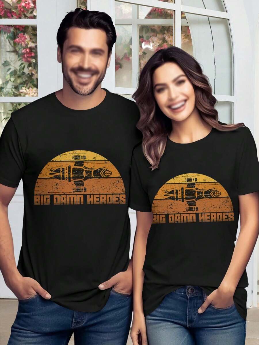 Lovers' Firefly T-Shirts Big Damn Heroes (Captain Mal Jayne Cobb Serenity Wash) - Black - View 1