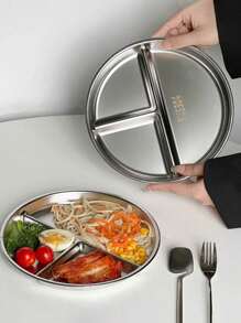1pc/3pcs Portion Control Plate, 22.5cm Round Stainless Steel 3-Compartment Plate, Diet Meal Tray For Adults And Children