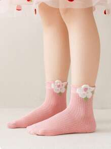 5 Pairs Kids' Spring/Summer New Mesh Mid-Calf Socks, Breathable Girls' Socks For Back To School - Multicolor - View 7