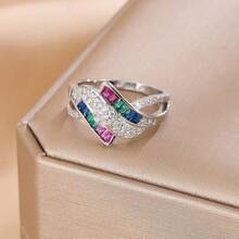1pc Women's Fashion Design Copper Inlaid Colorful Zirconia Stone High-End Ring, Wedding/Party Accessories, Valentine's Gift,Mom,Mother,Mother's Day,Gift