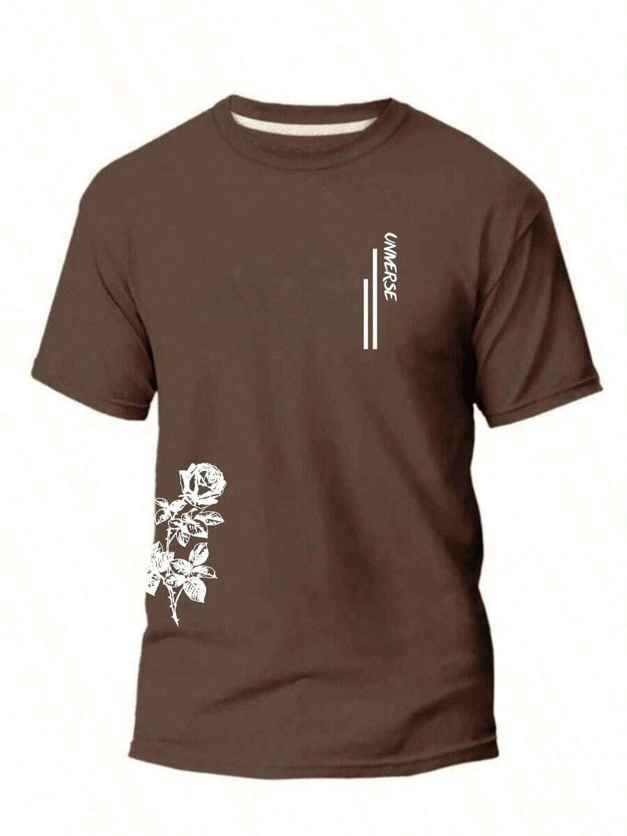 T-Shirt Universe Men's Shirt 100% Cotton Round Neck Blouse Short Sleeve New Release - 鏽棕色 - 查看 1