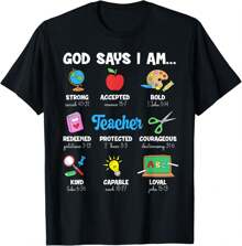 Funny God Says Im Teacher Christian Back To School Religious T-Shirt-220gT T-Shirt 100% Cotton T-Shirt - Black - View 1