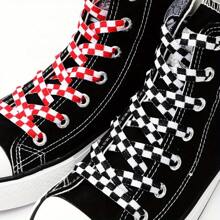 1 Pair Checkerboard Bicolor Flat Polyester Shoelaces, Suitable For Canvas Shoes & Flats, Sneakers, Casual Shoes,White Shoes Women Men Shoes - Multicolor - View 3
