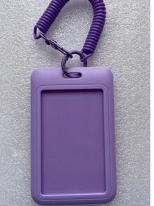 1pc Solid Color Card Holder, Macaroon Style Plastic Sliding Cover, Spring Keychain Card Pouch For Campus ID, Business Cards, Credit Cards, Bank Cards, Suitable For Students And Gifting,School Supplies,Back To School - Multicolor - View 6