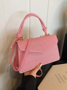 新款复古迷你方形包，独特设计休闲手提包，女士单肩包 - 粉色 - 查看 2