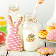 500 Pegatinas/Pegatinas de dibujos de Pascua, etiquetas redondas de papel con conejitos y polluelos felices, Fiesta de Pascua y Primavera - Multicolor - Ver 4