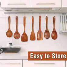 Utensilios de cocina de madera de alta gama, espátulas y cucharas resistentes al calor, adecuados para sartenes antiadherentes y cucharas y tenedores para ensalada