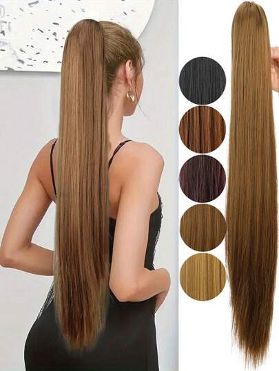Synthetic Long Straight Claw Clip In Ponytail Hair Extensions Heat Resistant Pony Tail Hair Piece For Women Daily Holiday Use