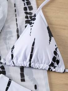 3件套性感印花女士比基尼泳衣，夏季热门泳装度假沙滩白色 - 白色 - 查看 5