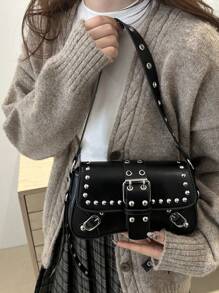 Bolso de hombro con remaches de estilo punk, nuevo, portátil, adecuado para adolescentes, estudiantes universitarias, trabajadoras de cuello blanco. Muy apropiado para el trabajo, vuelta al colegio, escuela secundaria, universidad, vacaciones
