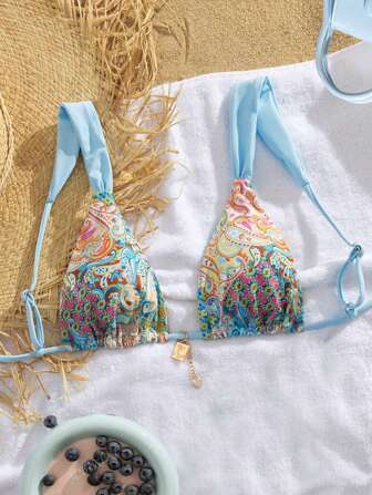 Nouveau Top de bikini pour fête élégant à bretelles réglables en soft tie-dye, Top de maillot de bain de plage pour femmes