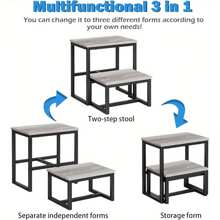 Heavy Duty 2-Step Stool With Push-Pull Stirrups, Non-Slip Footstool Wooden Stool For Toilet Bathroom Kitchen Bedroom Living, Supports Up To 500lb Grey - Rose Gold - View 5