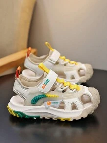 Children Boys' Spring/Summer Outdoor Style Anti-Skid Wear-Resistant Sports Sandals, Leather & Mesh Design, Breathable & Comfortable, With Anti-Collision Toe Cap, Suitable For Daily And Outdoor Wear