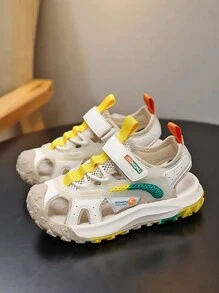 Children Boys' Spring/Summer Outdoor Style Anti-Skid Wear-Resistant Sports Sandals, Leather & Mesh Design, Breathable & Comfortable, With Anti-Collision Toe Cap, Suitable For Daily And Outdoor Wear
