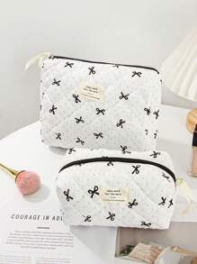 1 件波尔卡圆点和蝴蝶结图案化妆品收纳袋多功能绗缝化妆品收纳包带手柄款式黑色大容量手提化妆包可爱蝴蝶结设计化妆包护肤包洗漱包旅行洗漱包小蝴蝶结铅笔盒零钱包化妆包套装婚礼礼物、伴娘礼物、妈妈礼物、生日礼物、送给朋友和老师的礼物、家居装饰、浴室客厅包学校用品学校用品