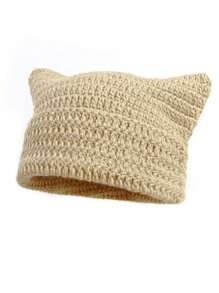 1pc Unisex Hand Knitted Cute Striped Cat Ear Beanie Hat, Autumn Winter Warm Ear Protective Handmade Striped Ski Mask Street Fashion Hip-Hop Couple Headwear - Multicolor - View 32