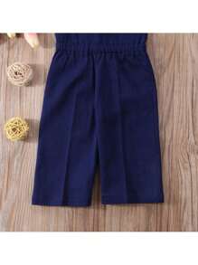 Cute Baby Girls Summer Sleeveless Jumpsuit Solid Color High Waist Denim One-Piece Trousers Kids Fashion Casual Overalls, Fashion, Casual - 藍色 - 查看 6