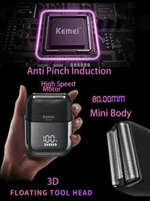 Kemei KM-T82 新款电动剃须刀液晶显示屏往复式剃须刀专业剃须刀男士电动便携式剃须刀旅行剃须刀干湿剃须机男士礼物剃须刀 - 銀色 - 查看 10