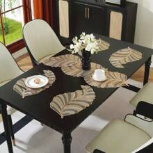 5pcs Gold Rectangular Placemats & Table Runners Set, Laser Cut Hollow Decor For Party & Holiday, Washable - Leaf Placemat Table Runner Set Of 5 - View 6