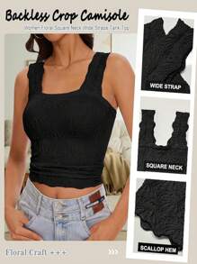 Women Floral Jacquard Knit Crop Top, Sexy V-Neck Wide Strap Short Tank Top, Soft Versatile Casual Daily Layering Sports Vest, Sleeveless Yoga Tight Camisole Basic Summer Tops, Summer Outfits For Women