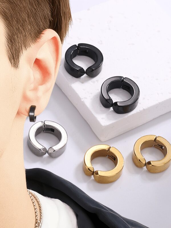 Conjunto de 3 piezas/1 par de clips de oreja de acero inoxidable personalizados para hombres, sin orejeras, estilo cóncavo, adecuados para hombres y mujeres, para uso diario
