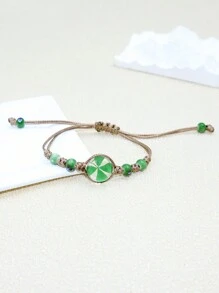 1 pieza de pulsera ajustable con flores secas, trébol de la suerte y tejido irlandés de Día de San Patricio