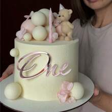 宝宝“一”亚克力生日快乐蛋糕装饰金色宝宝 1 岁生日蛋糕装饰儿童生日派对蛋糕装饰品 - 多色 - 查看 5