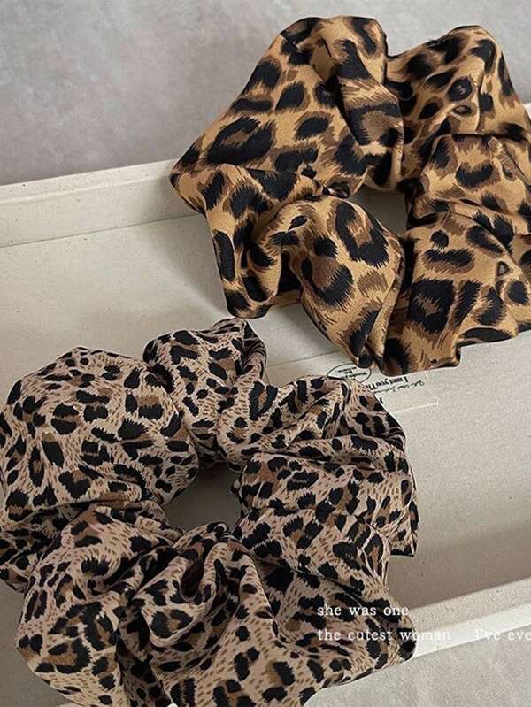1pc Animal Leopard Print Bohemian Polyester (Polyesters) Women's Valentine's Day Oversized Leopard Spiral Hair Scrunchie Hair Ties Ponytail Holders Hair Elastics Hair Rubber Bands Scrunchies Hair Rope Elastic Hair Tie, Hair Bobbles