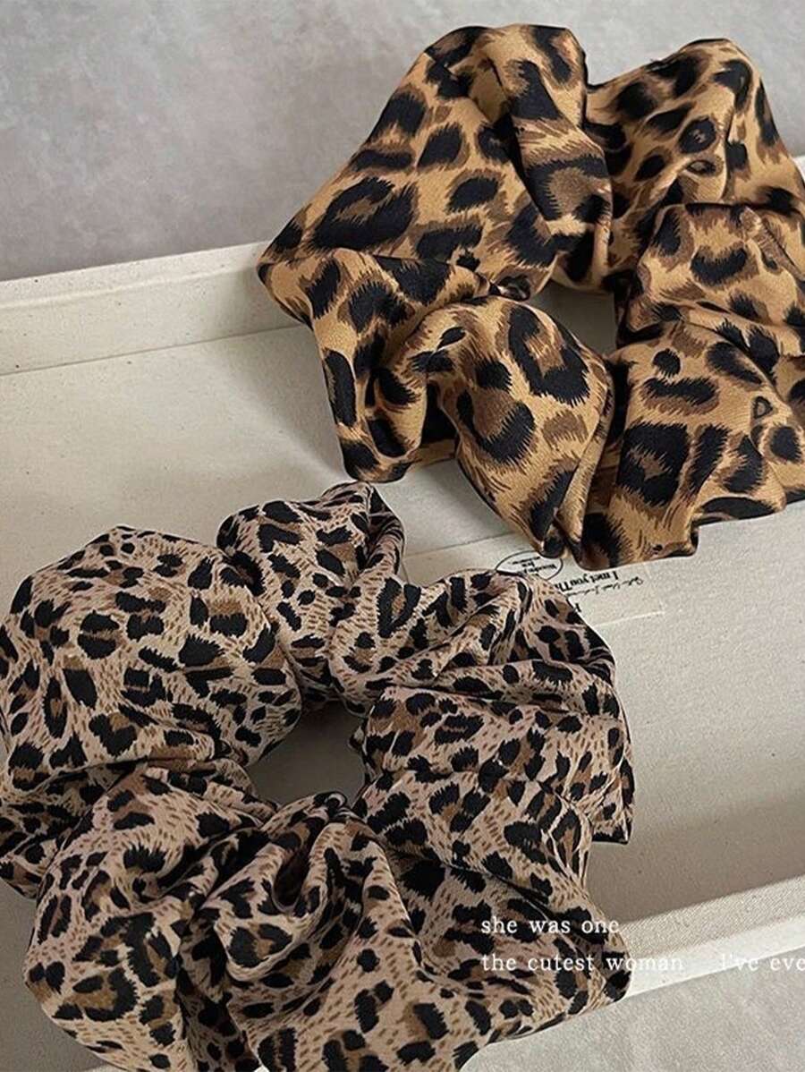 1 peça de elástico de cabelo espiral grande com estampa de leopardo, estilo boêmio, em poliéster (poliéster), ideal para o Dia dos Namorados. Perfeito para prender o cabelo em rabos de cavalo. Acessórios para cabelo disponíveis.