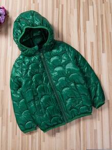 Kids Winter Unisex Coat, Solid Color Hooded Long Sleeves Zipper Open Down Jacket With Pockets For Little Girls, Boys, 2-7 Years