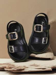 新品婴儿男童凉鞋 | 0-5 岁 | 可调节绑带 PVC 防滑软底夏季鞋 - 黑色 - 查看 5