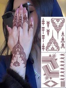 2 pezzi Tatuaggi temporanei Henna di grandi dimensioni, colore marrone-rosso