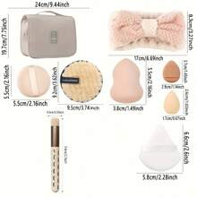 36/28件套化妆刷套装，含旅行包、15支柔软化妆刷、10个粉扑、8个化妆海绵、1个发圈、1个卸妆棉——日常使用或送礼皆宜。