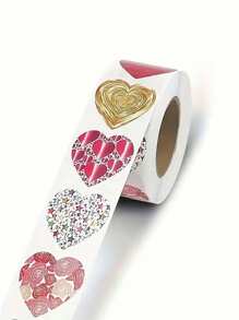 500 张/卷闪亮心形贴纸，适用于情人节、母亲节、婚礼、礼物、教师节、复活节礼物、防水 PVC 贴纸、返校、浪漫贴纸 - 彩色 - 查看 2